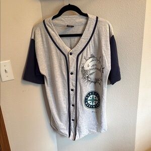 Gray and Navy Button-Up Baseball Jersey